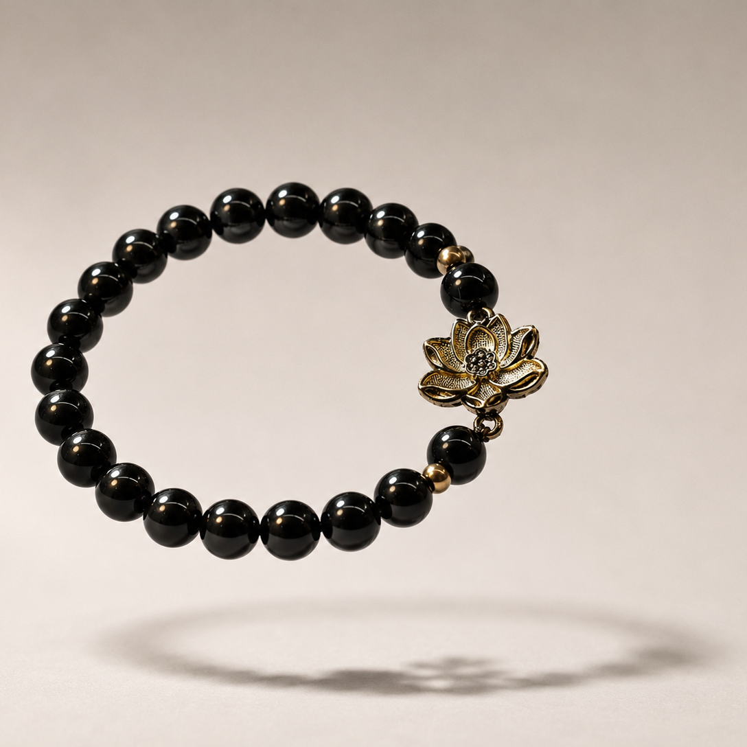 MULYN Black Obsidian Lotus Bracelet