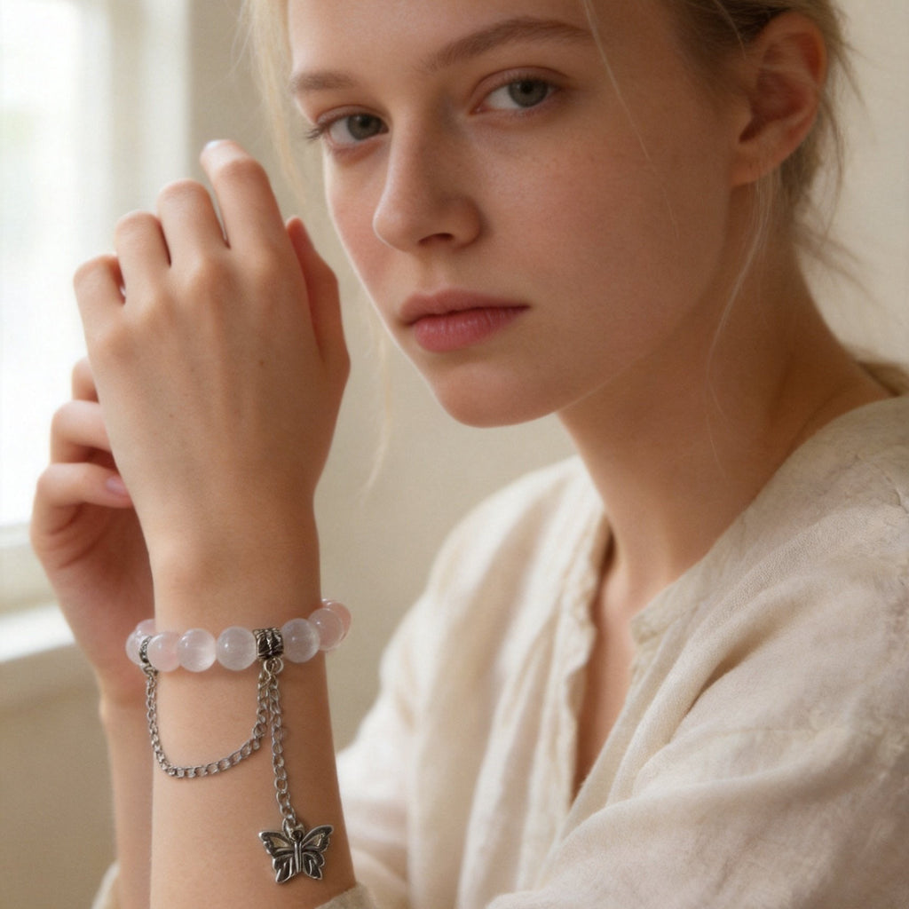 MULYN Rose Quartz Butterfly Bracelet